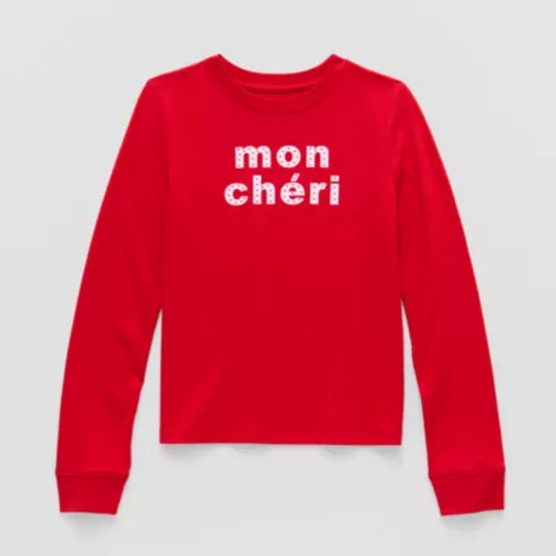 Thereabouts Little & Big Kid Girls Crew Neck Long Sleeve Regular Fit Graphic T-Shirt