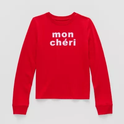 Thereabouts Little & Big Kid Girls Crew Neck Long Sleeve Regular Fit Graphic T-Shirt