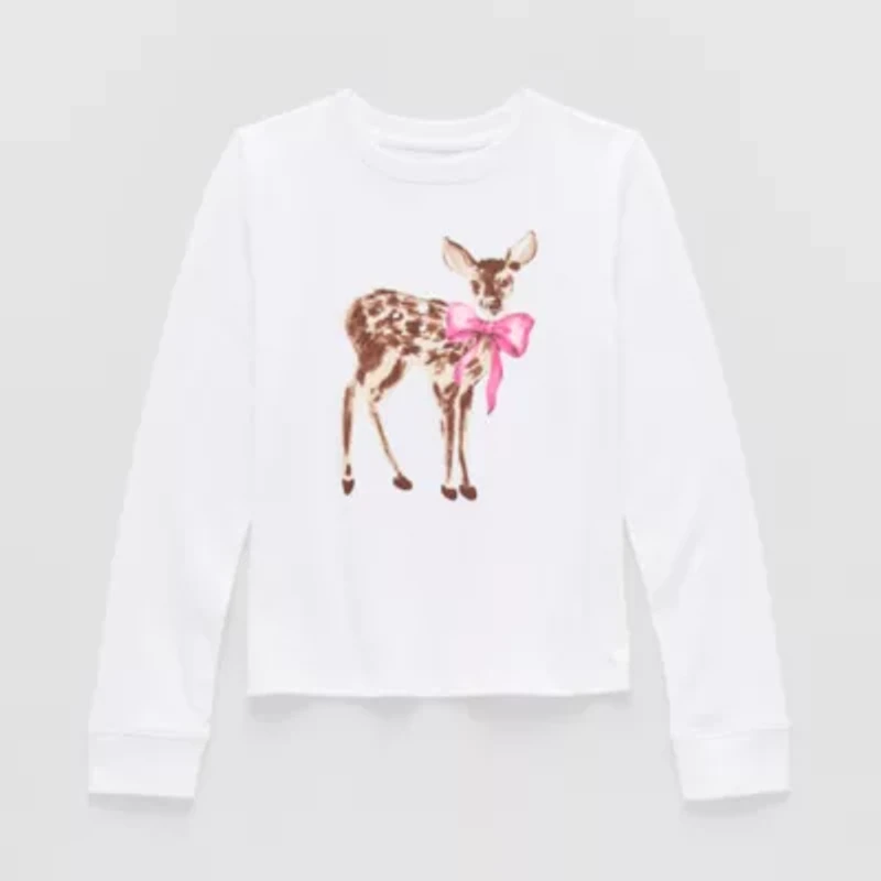 Thereabouts Little & Big Kid Girls Crew Neck Long Sleeve Regular Fit Graphic T-Shirt