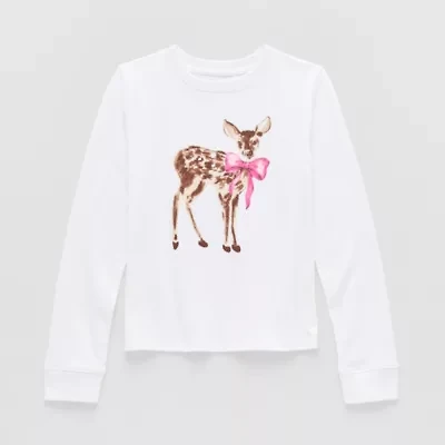Thereabouts Little & Big Kid Girls Crew Neck Long Sleeve Regular Fit Graphic T-Shirt