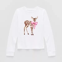 Thereabouts Little & Big Kid Girls Crew Neck Long Sleeve Regular Fit Graphic T-Shirt