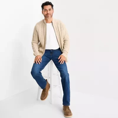 St. John's Bay Full Zip Cable Mens Mock Neck Long Sleeve Zipper Cardigan