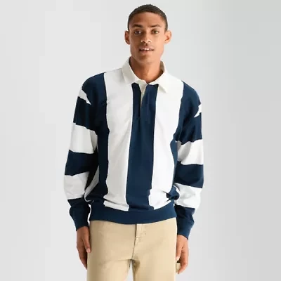 Arizona Mens Long Sleeve Regular Fit Spread Collar Striped Rugby Shirt