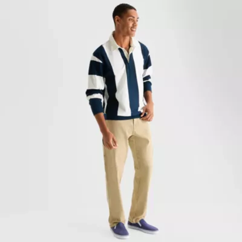 Arizona Mens Long Sleeve Regular Fit Spread Collar Striped Rugby Shirt