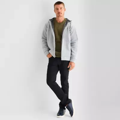 U.S. Polo Assn. Wordmark Sherpa Mens Long Sleeve Embroidered Fleece Zipper Hoodie