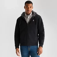 U.S. Polo Assn. Wordmark Sherpa Mens Long Sleeve Embroidered Zipper Hoodie