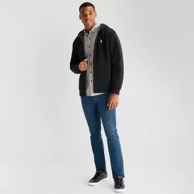 U.S. Polo Assn. Wordmark Sherpa Mens Long Sleeve Embroidered Zipper Hoodie