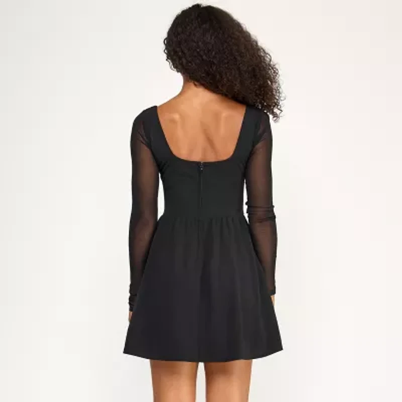 City Triangle Womens Long Sleeve Juniors Fit + Flare Dress