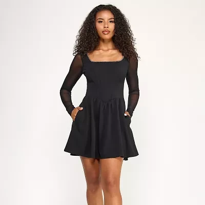 City Triangle Womens Long Sleeve Juniors Fit + Flare Dress