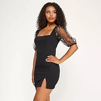 City Triangle Womens Juniors Elbow Sleeve Pearl Trim Bodycon Dress