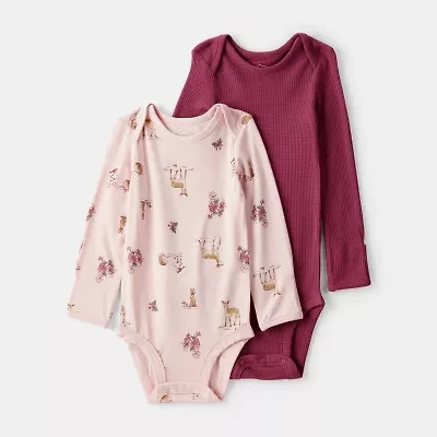 Carter's Purelysoft Baby Girls Round Neck Long Sleeve 2-pc. Bodysuit