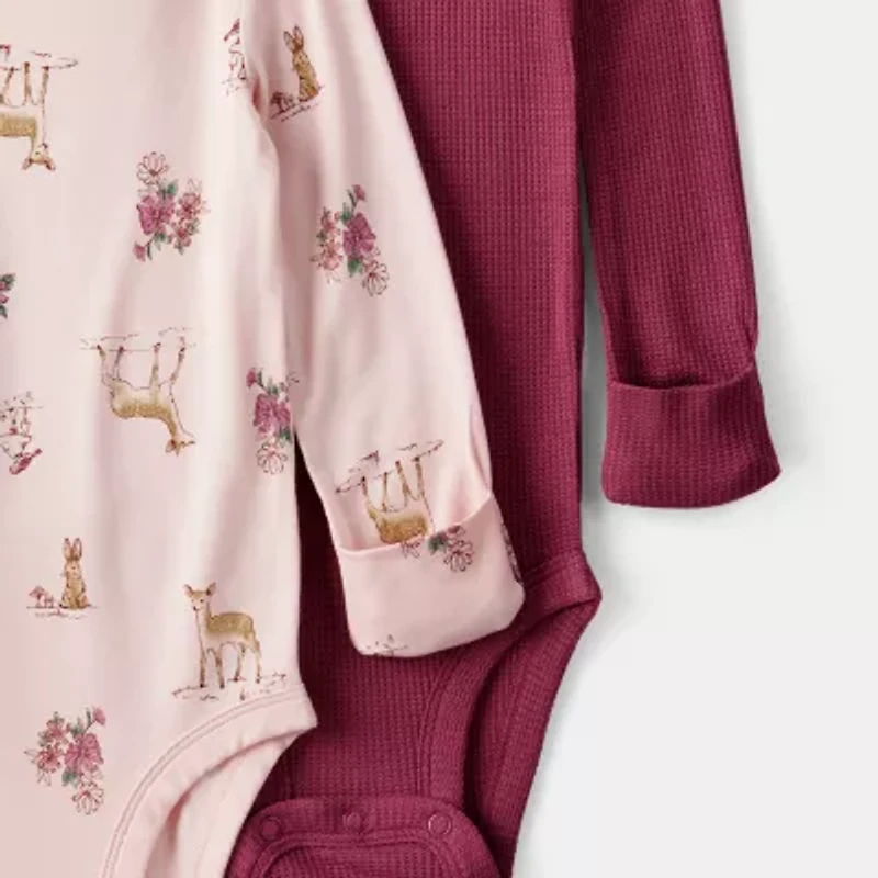 Carter's Purelysoft Baby Girls Round Neck Long Sleeve 2-pc. Bodysuit