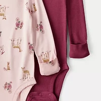 Carter's Purelysoft Baby Girls Round Neck Long Sleeve 2-pc. Bodysuit