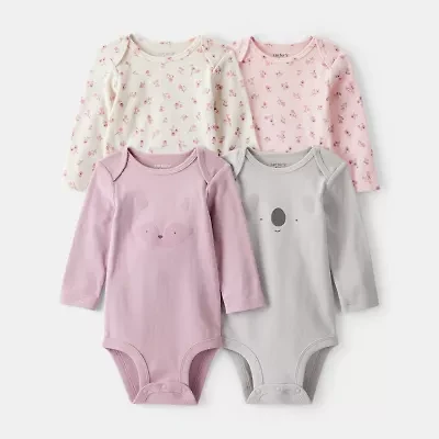 Carter's Baby Girls Round Neck Long Sleeve 4-pc. Bodysuit