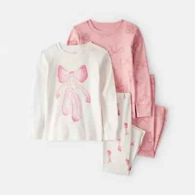 Carter's Baby Girls Rib Round Neck Long Sleeve 4-pc. Pajama Sets