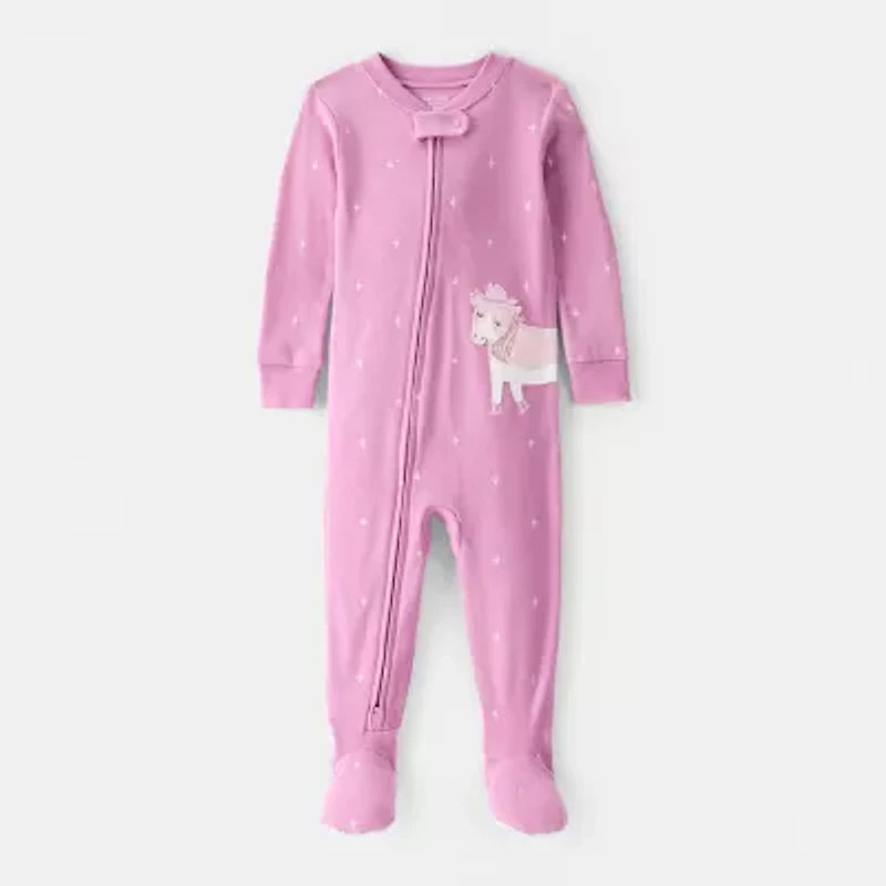 Carter's Baby Girls Footed Rib Round Neck Long Sleeve One Piece Pajama