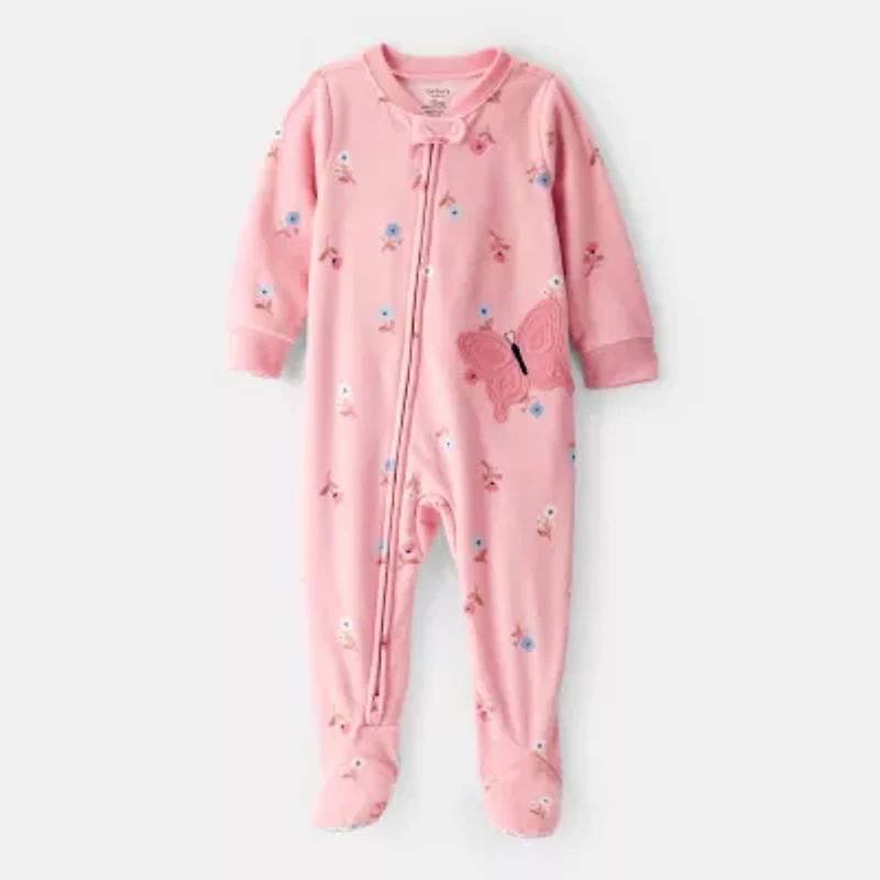Carter's Baby Girls Fleece Round Neck Long Sleeve Footed Pajamas