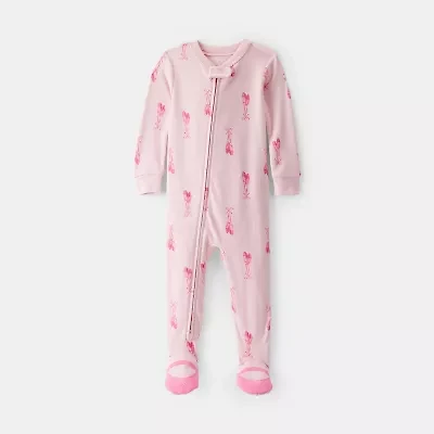 Carter's Baby Girls Footed Rib V Neck Long Sleeve One Piece Pajama