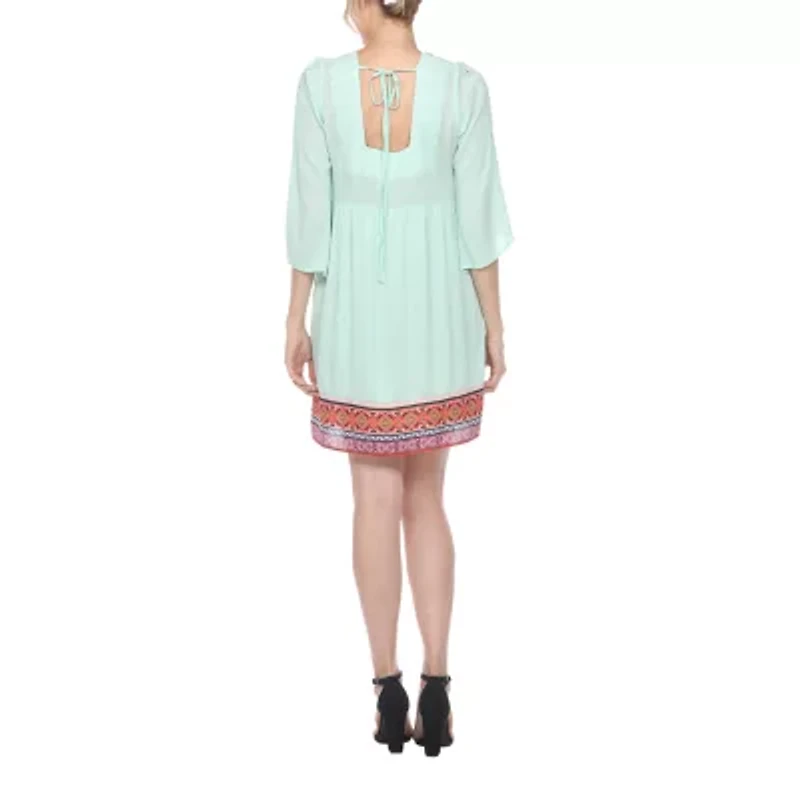 White Mark Womens 3/4 Sleeve Embroidered Peasant Dress