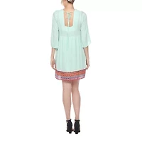 White Mark Womens 3/4 Sleeve Embroidered Peasant Dress