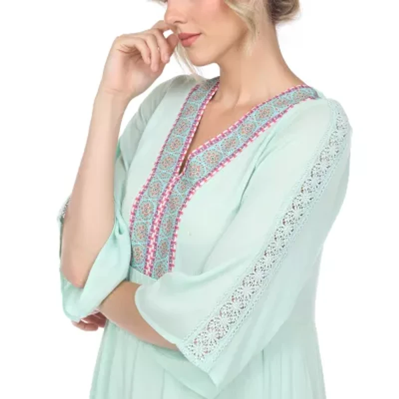 White Mark Womens 3/4 Sleeve Embroidered Peasant Dress