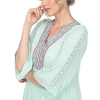 White Mark Womens 3/4 Sleeve Embroidered Peasant Dress