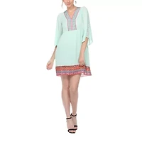 White Mark Womens 3/4 Sleeve Embroidered Peasant Dress