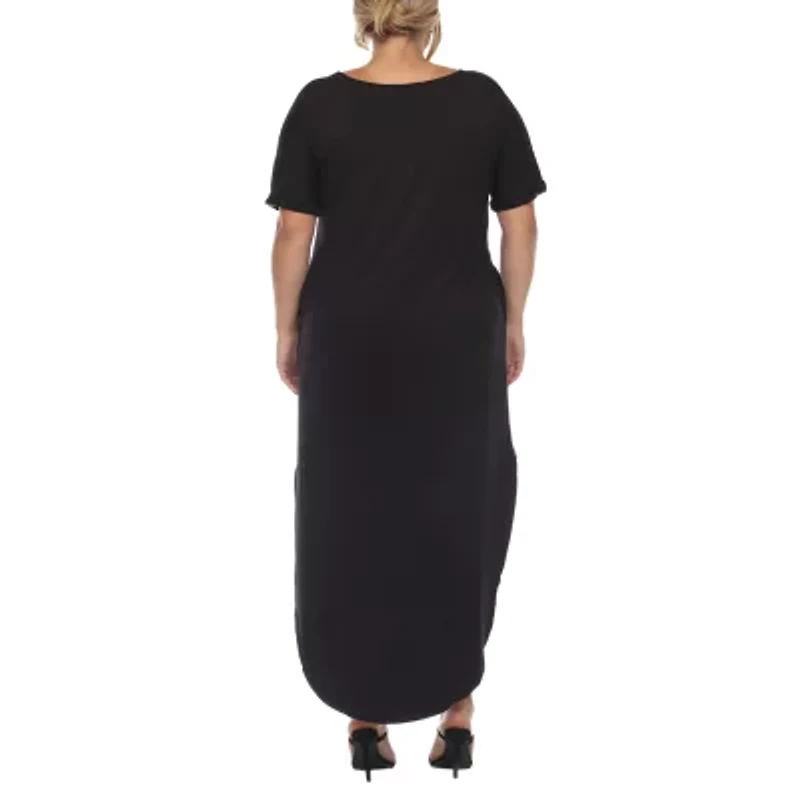 White Mark Womens Short Sleeve Midi Plus Maxi Dress