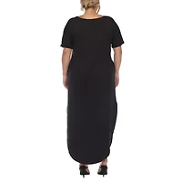 White Mark Womens Short Sleeve Midi Plus Maxi Dress