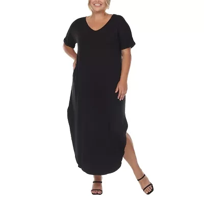 White Mark Womens Short Sleeve Midi Plus Maxi Dress