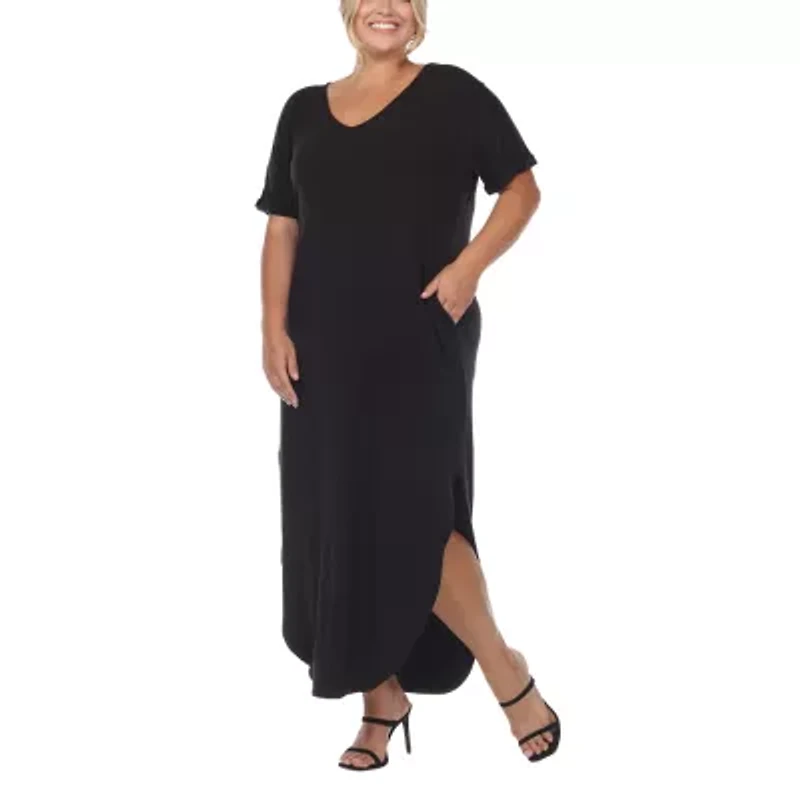 White Mark Womens Short Sleeve Midi Plus Maxi Dress