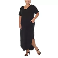 White Mark Womens Short Sleeve Midi Plus Maxi Dress