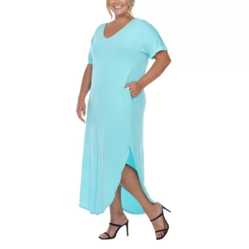White Mark Womens Plus Short Sleeve Midi Maxi Dress
