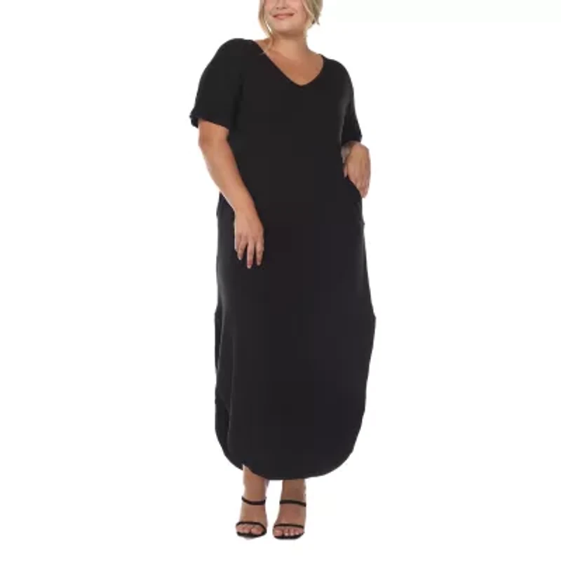 White Mark Womens Short Sleeve Midi Plus Maxi Dress