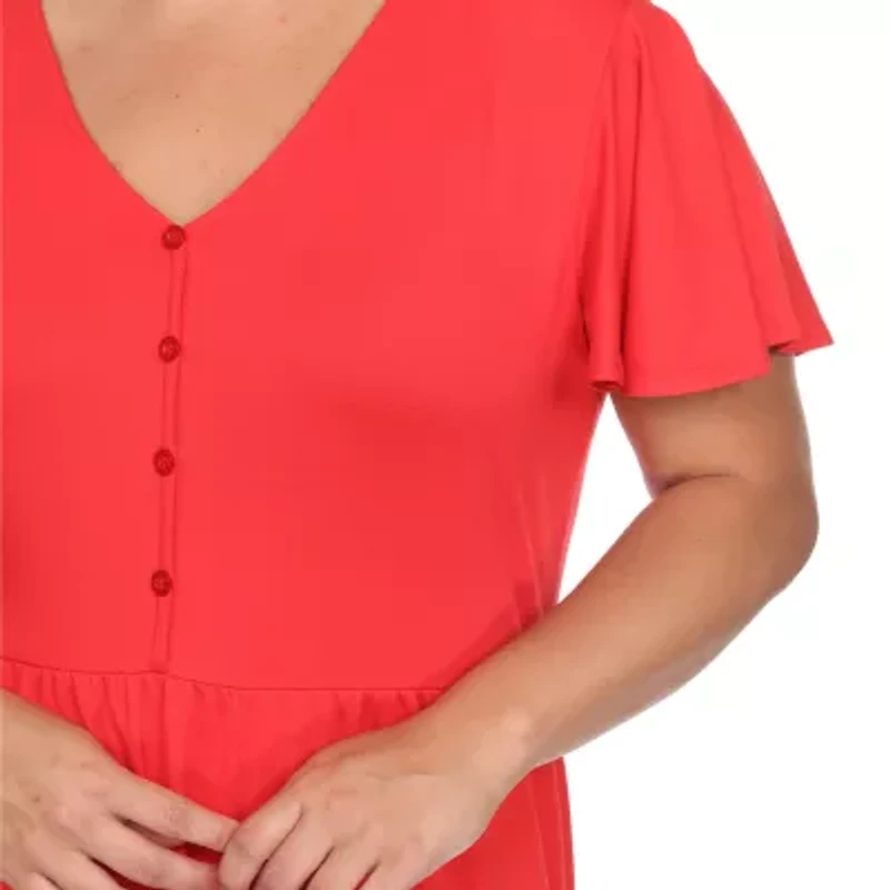 White Mark Womens Plus V Neck Short Sleeve Sundress
