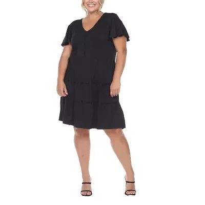 White Mark Womens Short Sleeve Plus Sundress