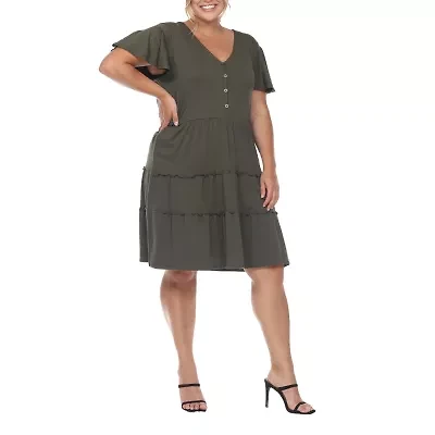 White Mark Womens Plus Short Sleeve Sundress