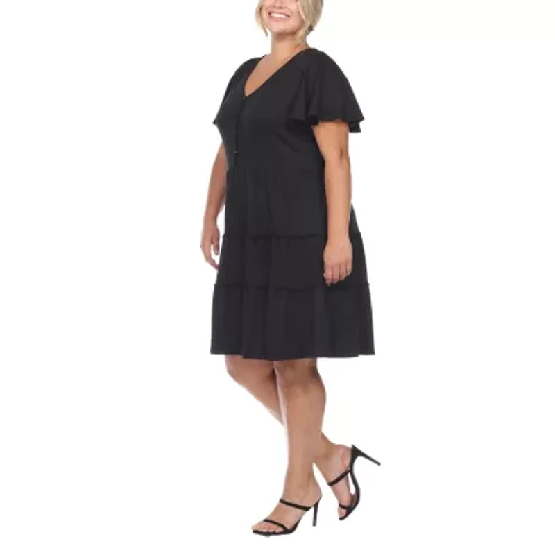 White Mark Womens Plus Short Sleeve Sundress