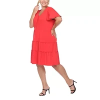 White Mark Womens Plus V Neck Short Sleeve Sundress