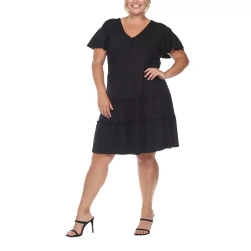 White Mark Womens Plus Short Sleeve Sundress