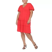 White Mark Womens Plus V Neck Short Sleeve Sundress