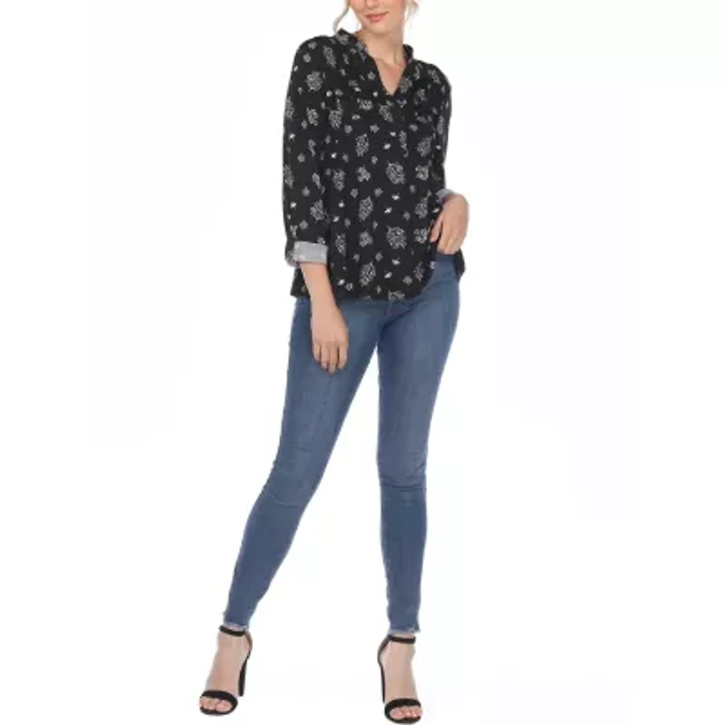 White Mark Womens V Neck Long Sleeve Tunic Top