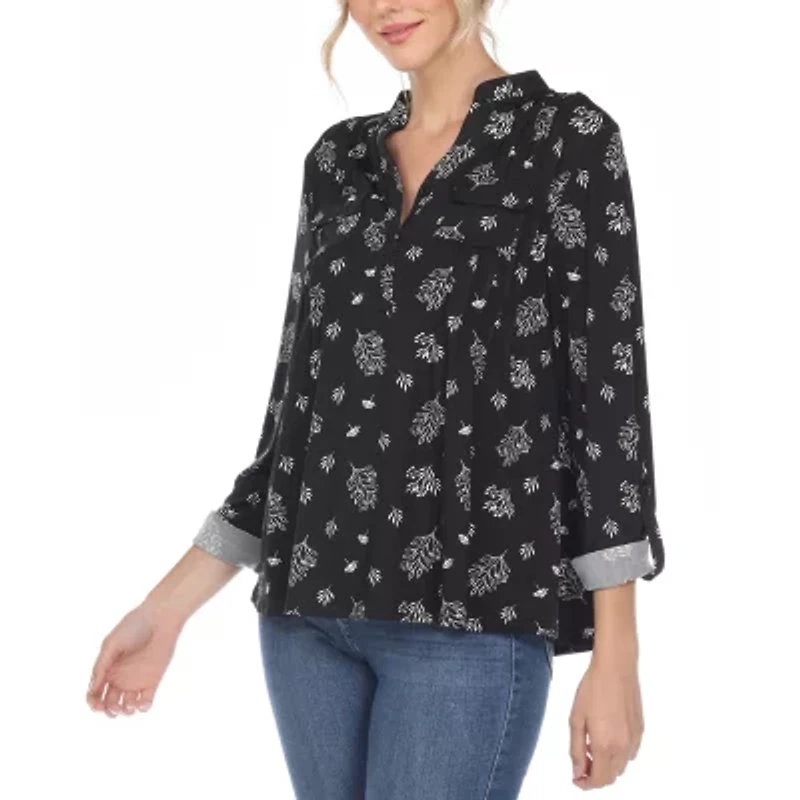White Mark Womens V Neck Long Sleeve Tunic Top