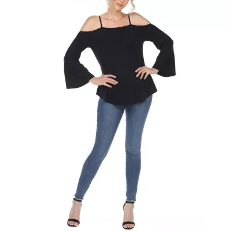 White Mark Womens Square Neck Long Sleeve Tunic Top