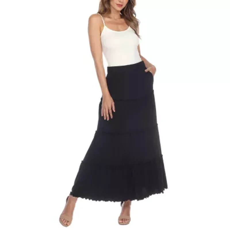 White Mark Womens Mid Rise Long Full Skirt