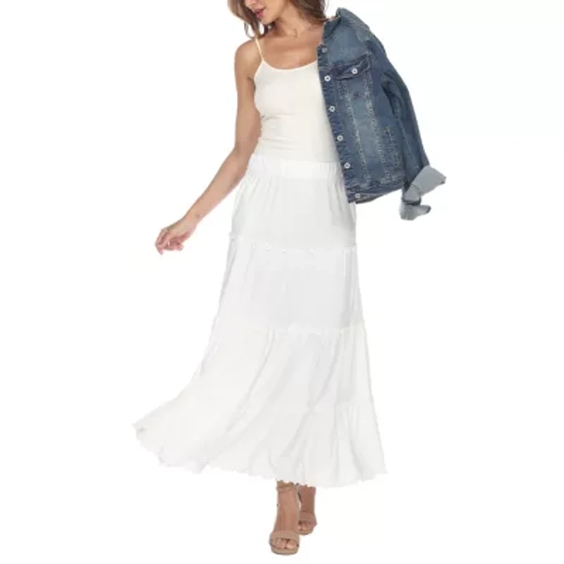 White Mark Womens Mid Rise Long Full Skirt