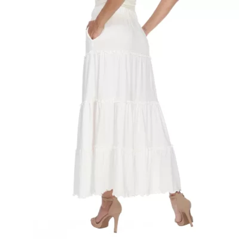 White Mark Womens Mid Rise Long Full Skirt