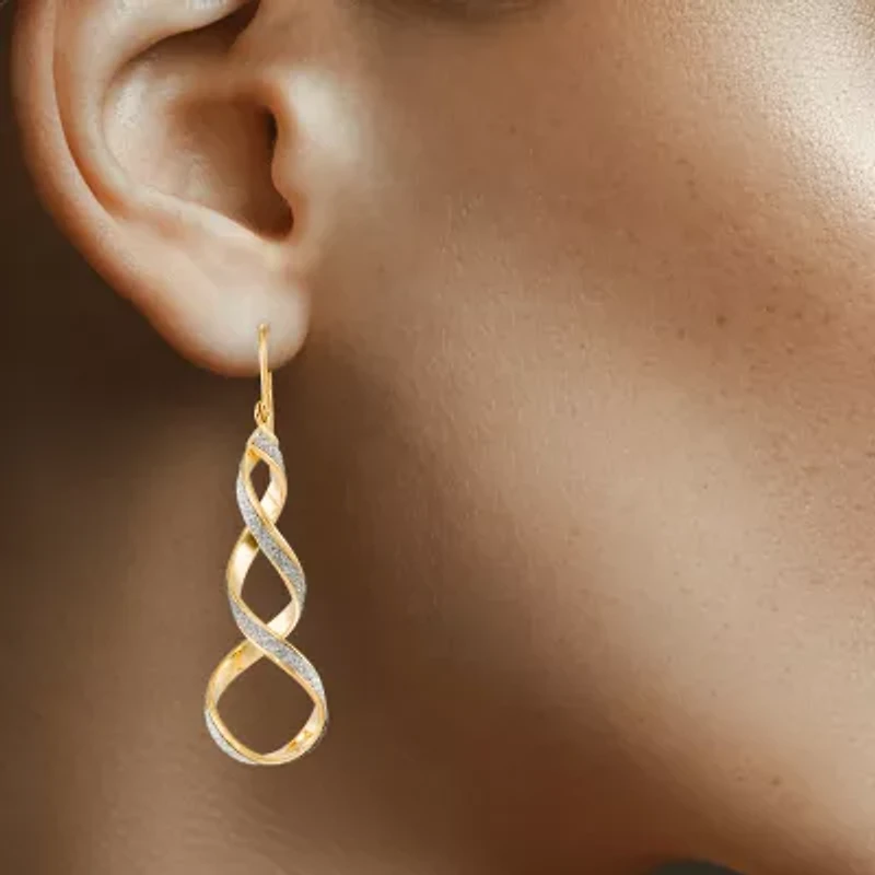 14K Yellow Gold Twisted Glitter Drop Earrings