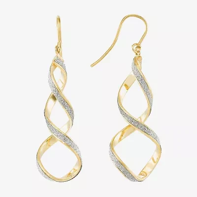 14K Yellow Gold Twisted Glitter Drop Earrings