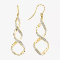 14K Yellow Gold Twisted Glitter Drop Earrings